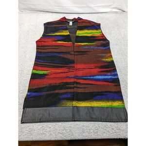 Soft Works Canada XL Long Knit Vest Sleeveless Cardigan Abstract Artsy Boho